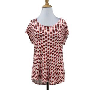 Chicos Lips Print Tee Womens 0 S Small Cap Sleeves Shirttail Red White Shirt